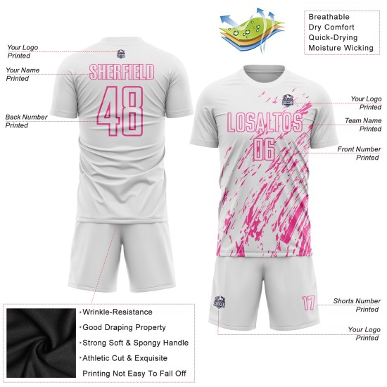 Uniform Rosa Trikot Benutzerdefinierte Sublimation Fußball Weiß Uniform Rosa Trikot Benutzerdefinierte Sublimation Fußball Weiß
