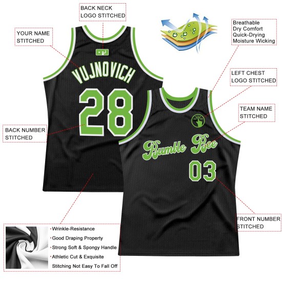 Authentisches Throwback Grün-Weiß Basketball Schwarzes Trikot Custom Neon Authentisches Throwback Grün-Weiß Basketball Schwarzes Trikot Custom Neon