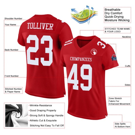 Mesh Weiß Authentic Football Custom Jersey Rot Mesh Weiß Authentic Football Custom Jersey Rot