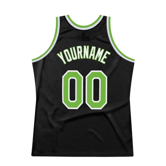 Authentisches Throwback Grün-Weiß Basketball Schwarzes Trikot Custom Neon Authentisches Throwback Grün-Weiß Basketball Schwarzes Trikot Custom Neon