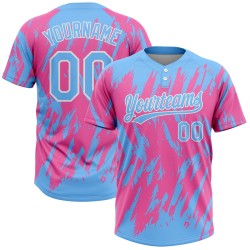3D Jersey Zweiknopf Custom Softball Pink Powder Unisex Muster Blau-Weiß