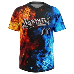 Muster Softball Flamme Schwarz-Weiß Zwei-Knopf Figur Custom 3D Jersey Unisex