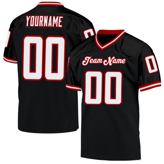 Schwarzes Jersey Mesh Throwback Custom Football Authentic Weiß-Rot Schwarzes Jersey Mesh Throwback Custom Football Authentic Weiß-Rot