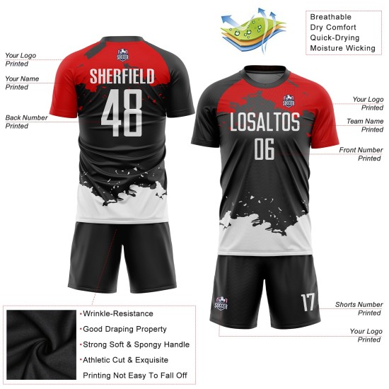 Fußball Sublimation Trikot Uniform Custom Weiß-Rot Schwarz