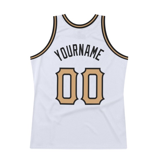 Authentisches Custom Basketball Throwback Gold-Schwarzes Trikot Weiß Alt Authentisches Custom Basketball Throwback Gold-Schwarzes Trikot Weiß Alt