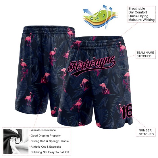 Muster 3D Shorts Benutzerdefinierte Rosa Schwarz Basketball Flamingo