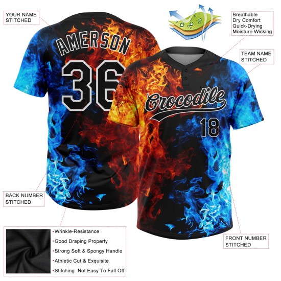 Muster Softball Flamme Schwarz-Weiß Zwei-Knopf Figur Custom 3D Jersey Unisex Muster Softball Flamme Schwarz-Weiß Zwei-Knopf Figur Custom 3D Jersey Unisex