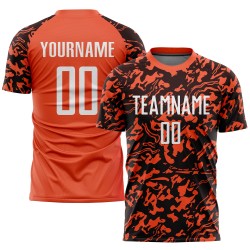 Fußballuniform Orange Trikot Benutzerdefinierte Weiß-Schwarz Sublimation