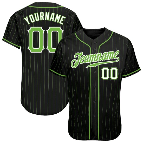 Schwarz Neon Grün-Weiß Custom Authentic Jersey Baseball Nadelstreifen Neon Grün