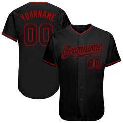 Jersey Authentic Baseball Schwarz Custom Schwarz-Rot