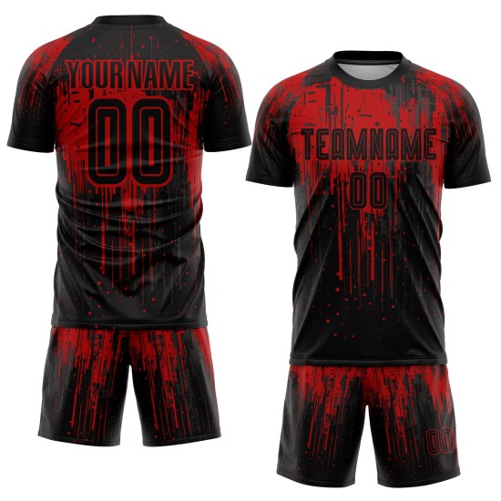 Uniform Schwarz Rot Benutzerdefinierte Sublimation Jersey Fußball Uniform Schwarz Rot Benutzerdefinierte Sublimation Jersey Fußball