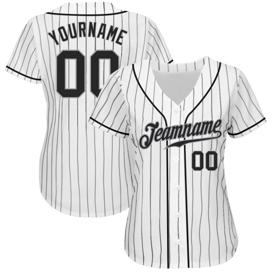 Schwarz-Grau-Weiß Authentic Black Pinstripe Custom Baseball Jersey