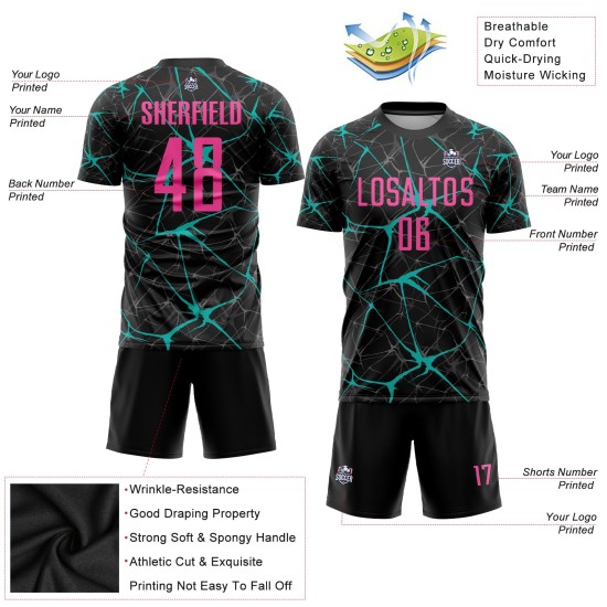 Sublimation Fußballtrikot Schwarz Uniform Pink-Aqua Custom