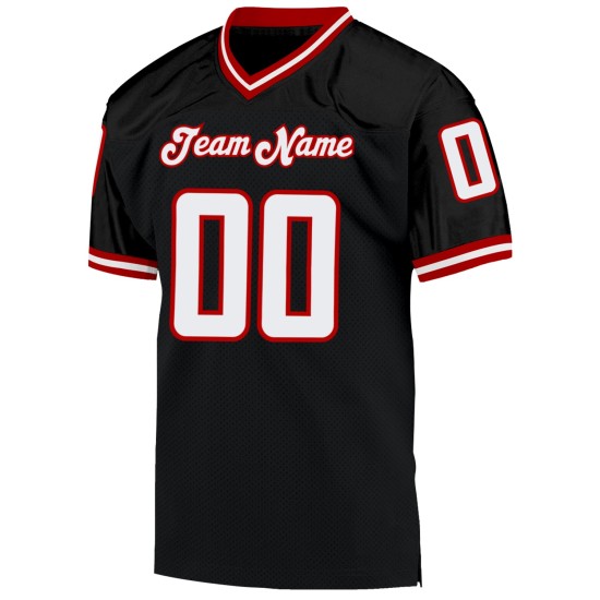Schwarzes Jersey Mesh Throwback Custom Football Authentic Weiß-Rot Schwarzes Jersey Mesh Throwback Custom Football Authentic Weiß-Rot
