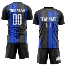 Schwarzes Trikot Uniform Custom Sublimation Fußball Weiß-Royal Schwarzes Trikot Uniform Custom Sublimation Fußball Weiß-Royal