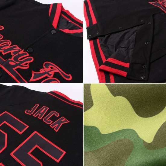 Service Rot-Schwarz Salute Varsity Custom Camo Full-Snap Jacke zu Bomber Letterman Service Rot-Schwarz Salute Varsity Custom Camo Full-Snap Jacke zu Bomber Letterman