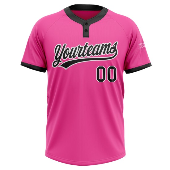 Benutzerdefinierte rosa schwarz-weiß Softball Zwei-Knopf Unisex Jersey Benutzerdefinierte rosa schwarz-weiß Softball Zwei-Knopf Unisex Jersey