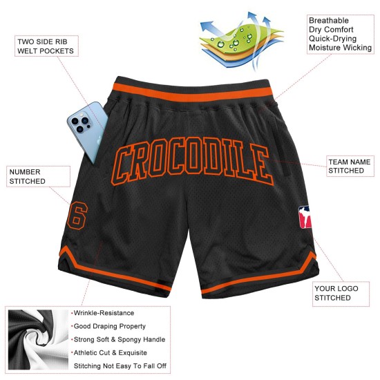 Basketball Custom Throwback Authentic Shorts Schwarz-Orange Schwarz