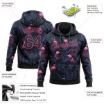 Genähter Pullover Schwarzer Flamingo Hoodie Muster Design Sport Sweatshirt 3D Custom Schwarz-Pink