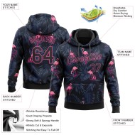 Genähter Pullover Schwarzer Flamingo Hoodie Muster Design Sport Sweatshirt 3D Custom Schwarz-Pink