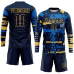 Marineblau-Gold Uniform Custom Sublimation Jersey Navy Fußball