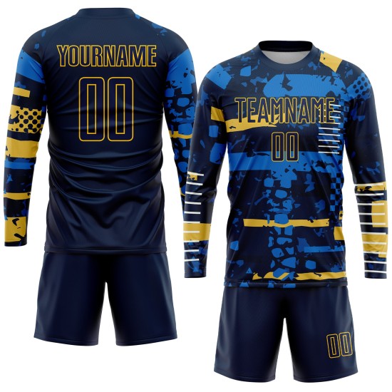 Marineblau-Gold Uniform Custom Sublimation Jersey Navy Fußball
