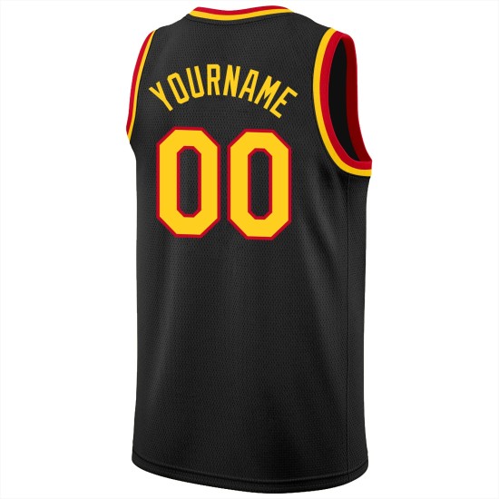 Rippstrick Jersey Custom Schwarz Rundhals Basketball Gold-Rot Rippstrick Jersey Custom Schwarz Rundhals Basketball Gold-Rot