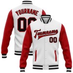 Letterman Custom Tone Two Full-Snap Weiß Schwarz-Rot Bomber Varsity Jacke Letterman Custom Tone Two Full-Snap Weiß Schwarz-Rot Bomber Varsity Jacke