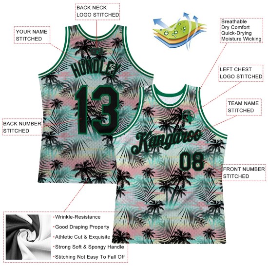 Muster Palm Custom 3D Tropical Grün Basketball Authentic Blätter Jersey Hawaii Schwarz Black-Kelly Muster Palm Custom 3D Tropical Grün Basketball Authentic Blätter Jersey Hawaii Schwarz Black-Kelly