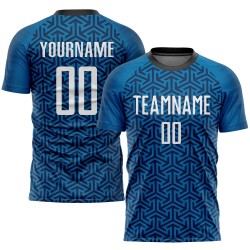Fußball Sublimation Custom Blau Weiß-Schwarz Uniform Trikot