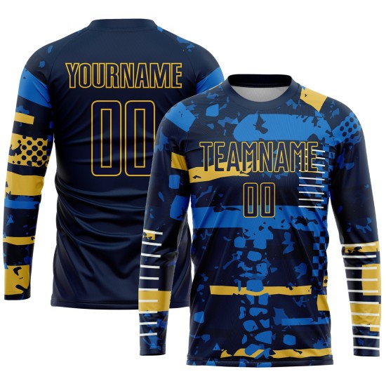 Marineblau-Gold Uniform Custom Sublimation Jersey Navy Fußball