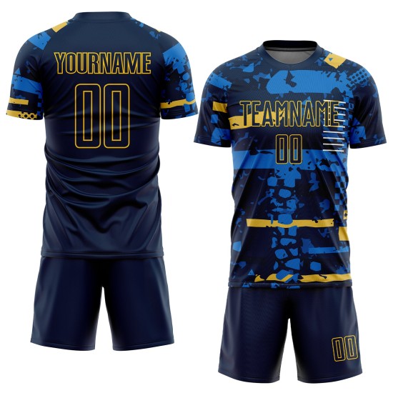 Marineblau-Gold Uniform Custom Sublimation Jersey Navy Fußball