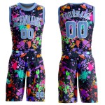 Benutzerdefinierte blau-weiß Basketball Muster Hals Licht rund Graffiti Sublimation Jersey Anzug Benutzerdefinierte blau-weiß Basketball Muster Hals Licht rund Graffiti Sublimation Jersey Anzug