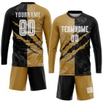 Graffiti Scratch Sublimation Fußball Gold Muster Schwarz-Alt Jersey Weiß Uniform Custom