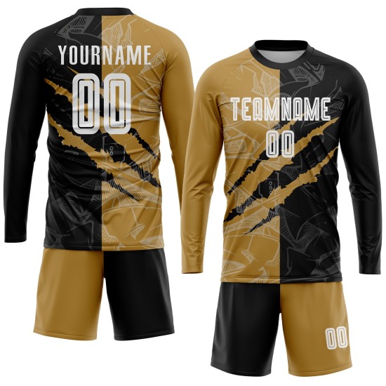 Graffiti Scratch Sublimation Fußball Gold Muster Schwarz-Alt Jersey Weiß Uniform Custom
