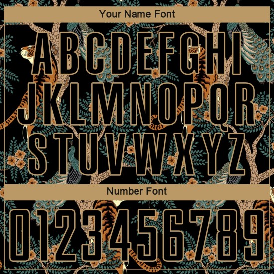 Fußball Sublimation Uniform Custom Tiger Pfau Schwarz Gold Alte Jersey Und