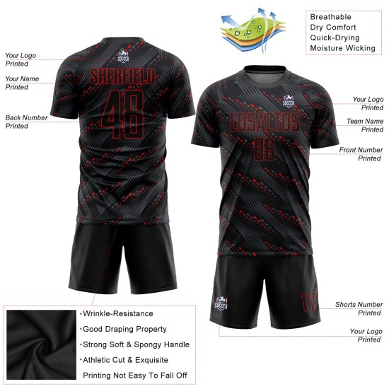 Rote Uniform Fußball Schwarzes Trikot Benutzerdefinierte Sublimation