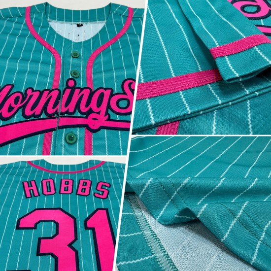 Nadelstreifen Baseball Weiß Authentic Custom Pink-Navy Aqua Jersey