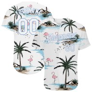 3D Bäume Authentisches Design Jersey Baseball Palm Weiß Muster Weiß-Licht Custom Blau Hawaii