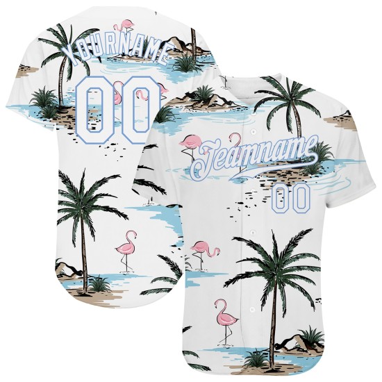 3D Bäume Authentisches Design Jersey Baseball Palm Weiß Muster Weiß-Licht Custom Blau Hawaii