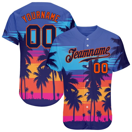 Benutzerdefinierte Jersey Royal Palm Baseball Muster Bäume Navy-Orange Design Authentic 3D