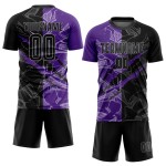 Sublimation Graffiti Fußball Uniform Muster Scratch Lila-Grau Custom Schwarz Jersey