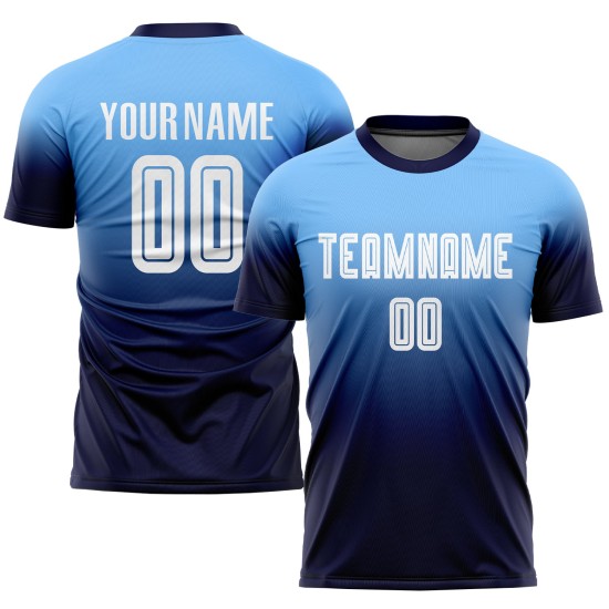 Fade Jersey Custom Fußball Blau Uniform Sublimation Licht Weiß-Navy Mode