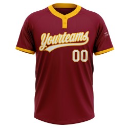 Crimson Jersey Softball Weiß-Gold Custom Zwei-Knopf Unisex