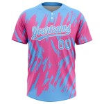 3D Jersey Zweiknopf Custom Softball Pink Powder Unisex Muster Blau-Weiß 3D Jersey Zweiknopf Custom Softball Pink Powder Unisex Muster Blau-Weiß