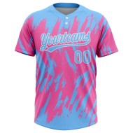 3D Jersey Zweiknopf Custom Softball Pink Powder Unisex Muster Blau-Weiß 3D Jersey Zweiknopf Custom Softball Pink Powder Unisex Muster Blau-Weiß