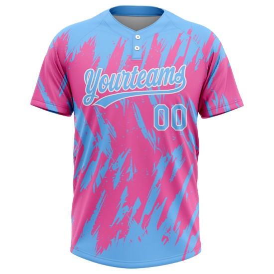 3D Jersey Zweiknopf Custom Softball Pink Powder Unisex Muster Blau-Weiß 3D Jersey Zweiknopf Custom Softball Pink Powder Unisex Muster Blau-Weiß