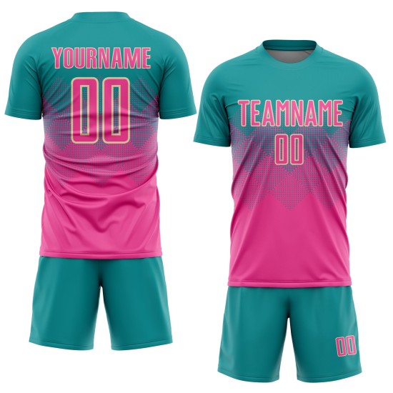 Jersey Teal Sublimation Uniform Pink-Creme Fußball Custom
