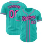 Nadelstreifen Baseball Weiß Authentic Custom Pink-Navy Aqua Jersey