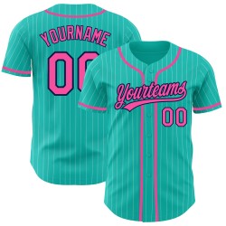 Nadelstreifen Baseball Weiß Authentic Custom Pink-Navy Aqua Jersey